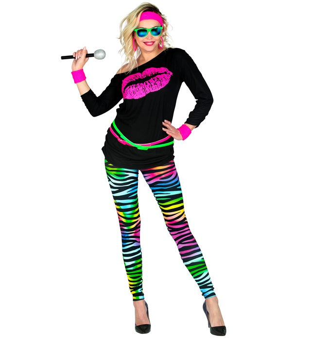 Bunte 80er Jahre Leggings mit Neon Tigerprint in leuchtenden Farben