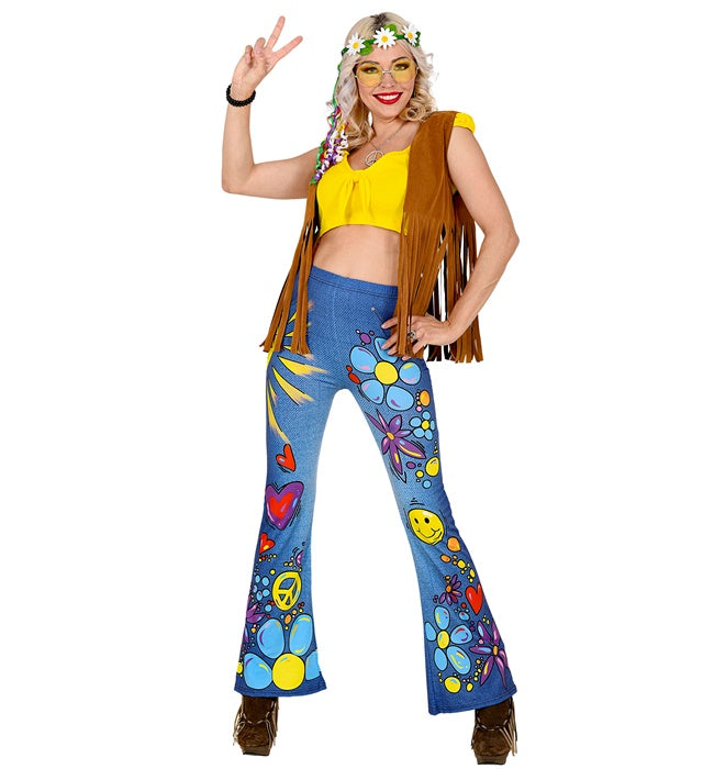 70er Jahre Leggings im Hippie Jeans Design für Fasnacht und Mottoparty