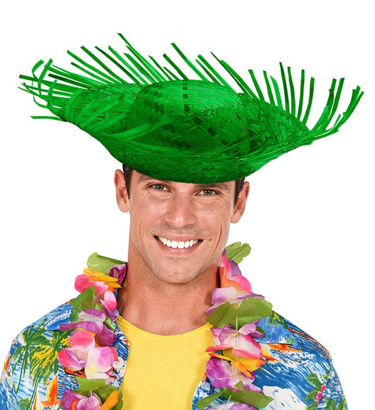 Grüner Strohhut aus Stroh für Fasnacht und Karneval
