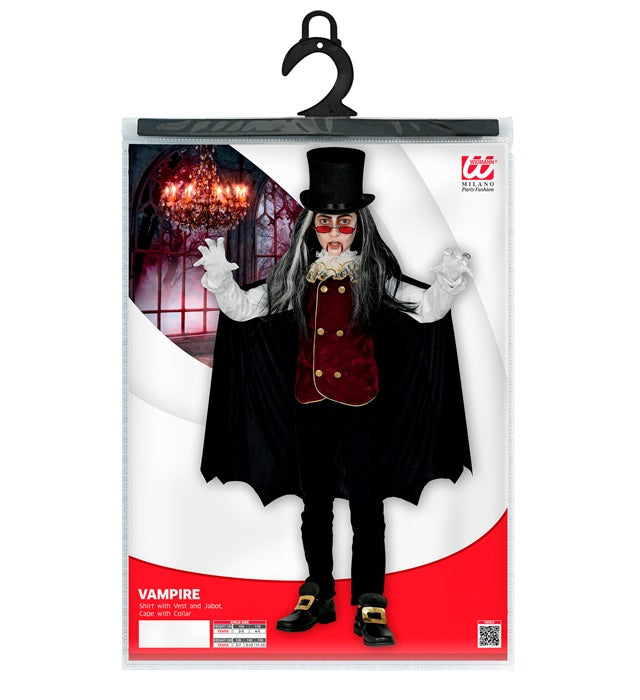 Vampir-Kostüm mit Hemd, Weste, Jabot und Umhang mit Kragen