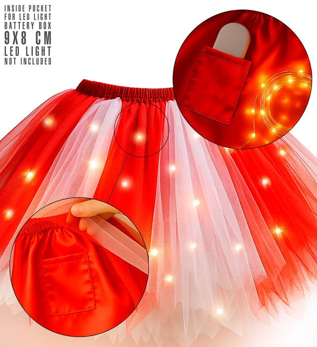 Weiss-rotes Tutu mit integrierter Innentasche für LED-Lichter, ideal für Fasnacht und Karneval