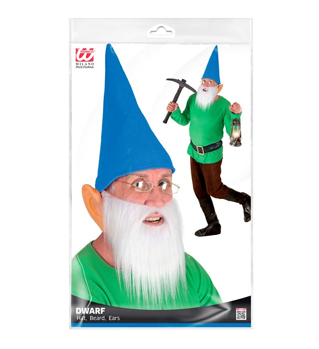 Blauer Zwerg Hut mit Bart und Ohren als Fasnacht Kostümzubehör
