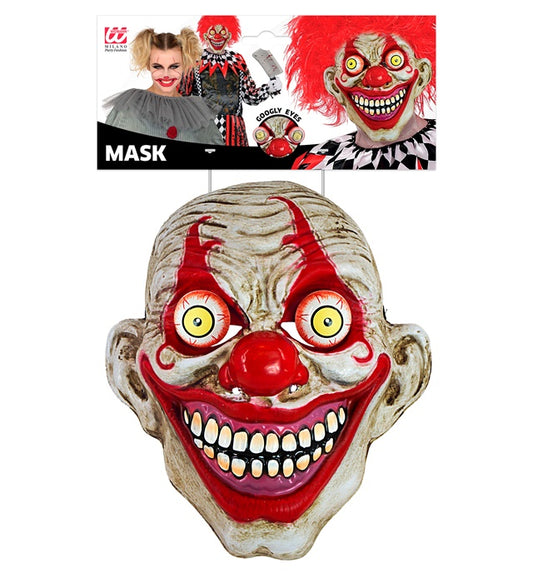 Horror Clownsmaske mit wackelnden Augen in gruseligem Design