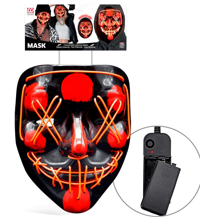 Rote LED-Maske mit leuchtenden Elementen für Halloween und Fasnacht