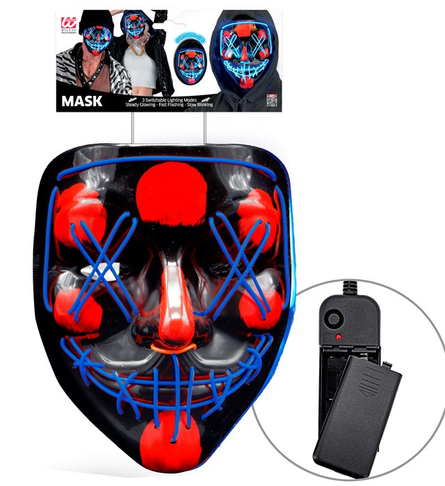 Gruselige blaue LED-Maske mit leuchtenden Augen für Halloween und Fasnacht