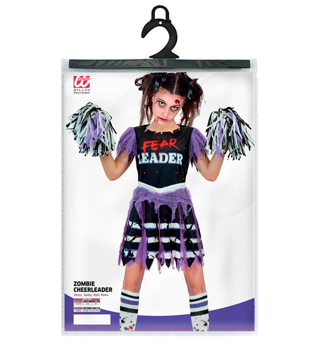 Zombie Cheerleader Kostüm mit Kleid, Strümpfen und Pompon für Fasnacht und Halloween