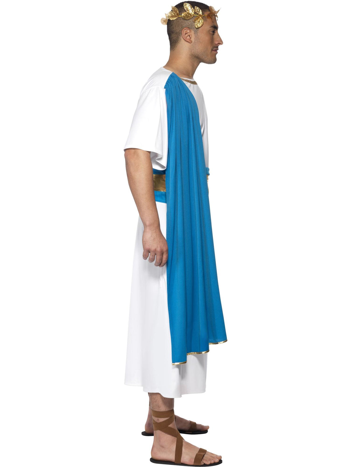 Smiffys Roman Senator Kostüm für Herren in Blau und Weiss mit Robe, Gürtel und Headpiece – Seitenansicht