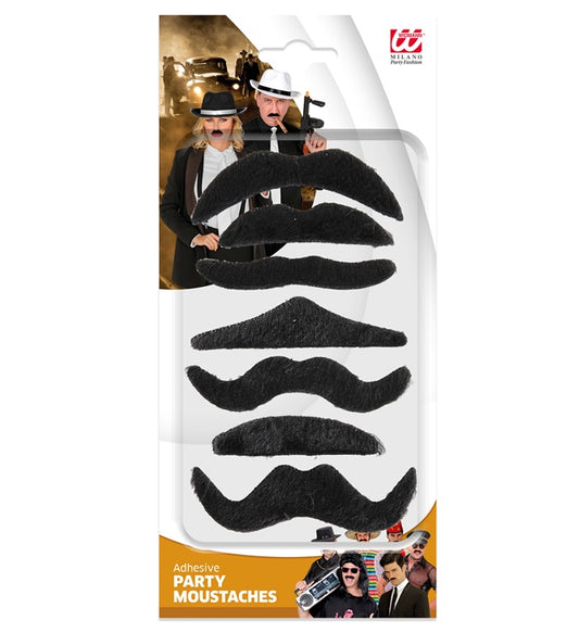 Set von 7 schwarzen Schnurrbärten für Fasnachtskostüm