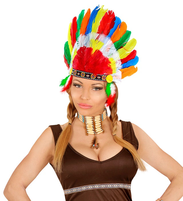 Indianerhaarschmuck mit bunten Federn für Fasnacht und Karneval