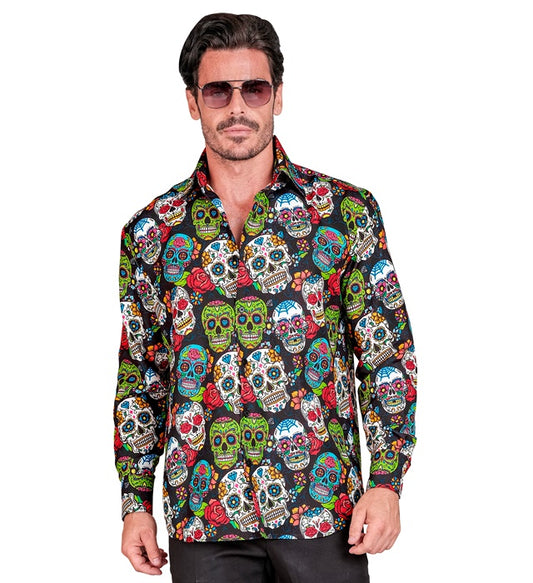 Dia de los Muertos Party Hemd mit farbigem Totenkopf-Motiv