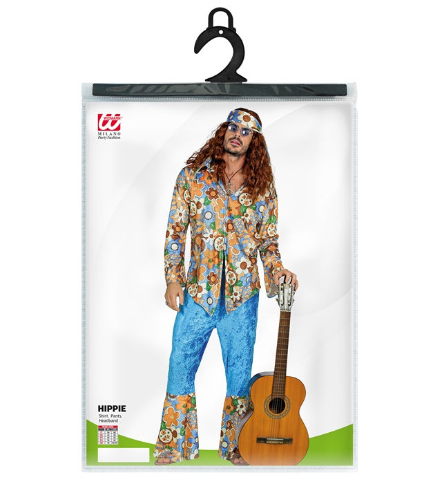 Hippie Man Kostüm aus Samt mit Hemd, Hose und Stirnband in Retro-Style