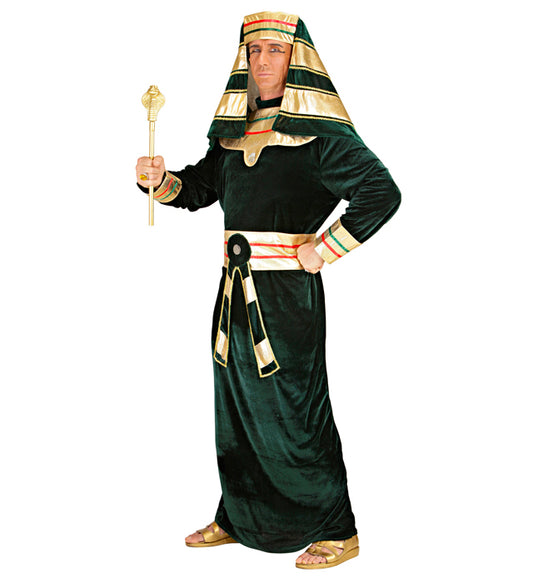 Pharao Kostüm Set mit Tunika, Halsband, Gürtel und Kopfbedeckung auf weissem Hintergrund