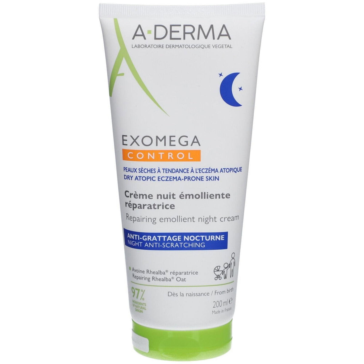 A-Derma, Exomega Control, Emolliens, Nacht, Sahne, Für das Gesicht, 200 ml