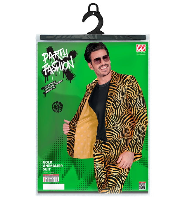 Goldener Animal Print Party-Anzug bestehend aus Jackett und Hose