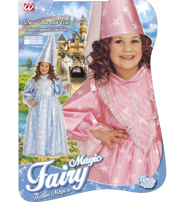 Kinderkostüm Kleine Zauberfee rosa hellblau mit Kleid und Schleierhut