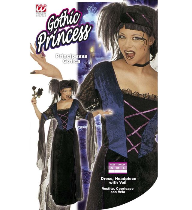 Gothic Princess Kleid aus Samt mit Schleier und Kopfbedeckung