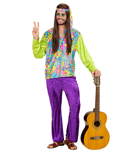 Hippie Boy Fasnachtskostüm aus Samt mit Hemd, Hose und Stirnband