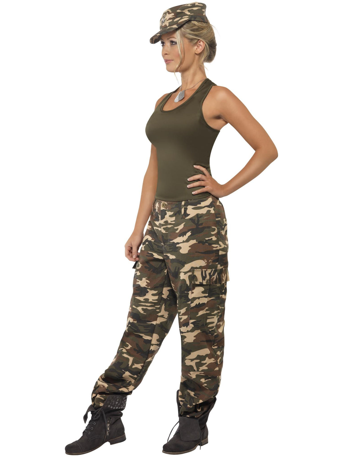 Smiffys ARMY Deluxe Khaki Camo Costume, Female, Khaki Green CS für Damen