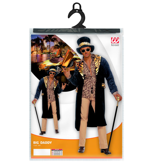 Elegantes Herrenkostüm mit schwarzem Mantel und passendem Hut im Big Daddy Stil