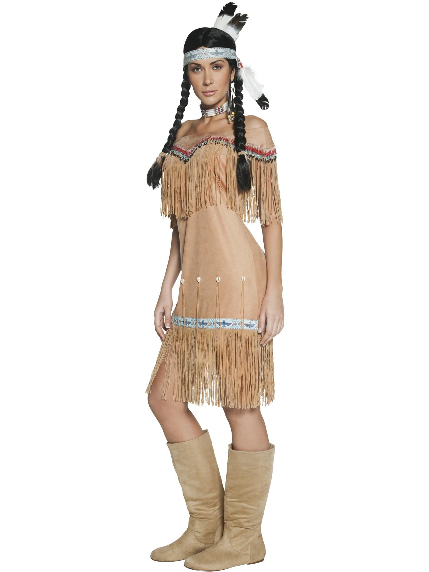 Smiffys INDIAN DeluxeNative American Inspired Lady Costume, Beige CS für Damen