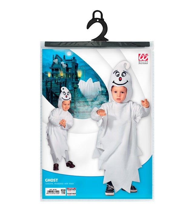 Kleines Gespenst Kostüm mit weißem Overall und Maske für Fasnacht