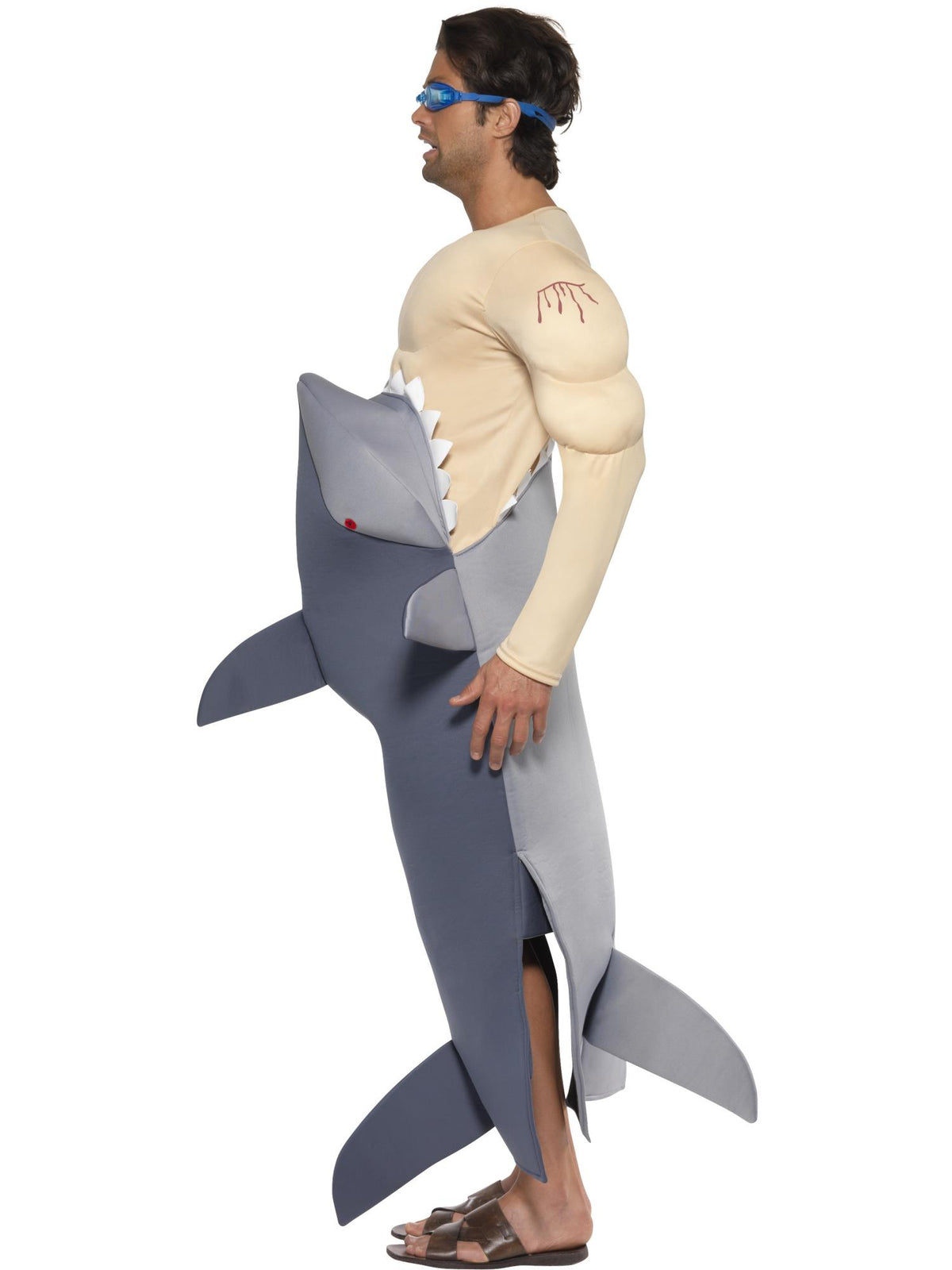 Smiffys graues Man-Eating Shark Kostüm für Herren mit Goggles – Seitenansicht