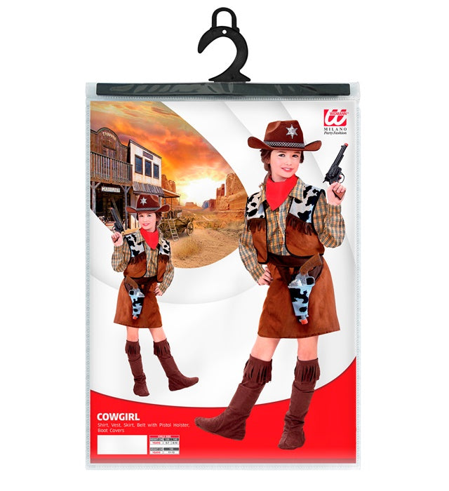 Cowgirl Kostüm bestehend aus Hemd, Weste, Rock, Gürtel mit Holster und Überstiefeln