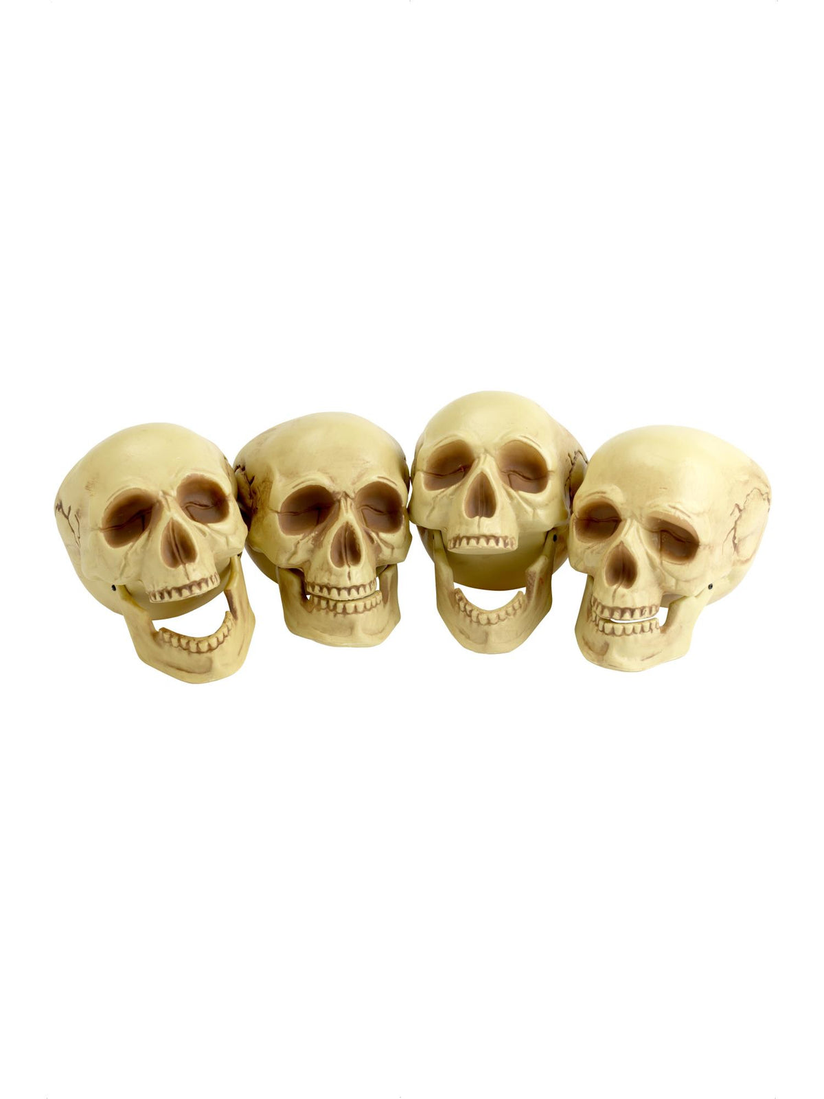 Smiffys Skull Heads 4er-Set, naturfarbene Totenkopf-Dekoration 16 cm