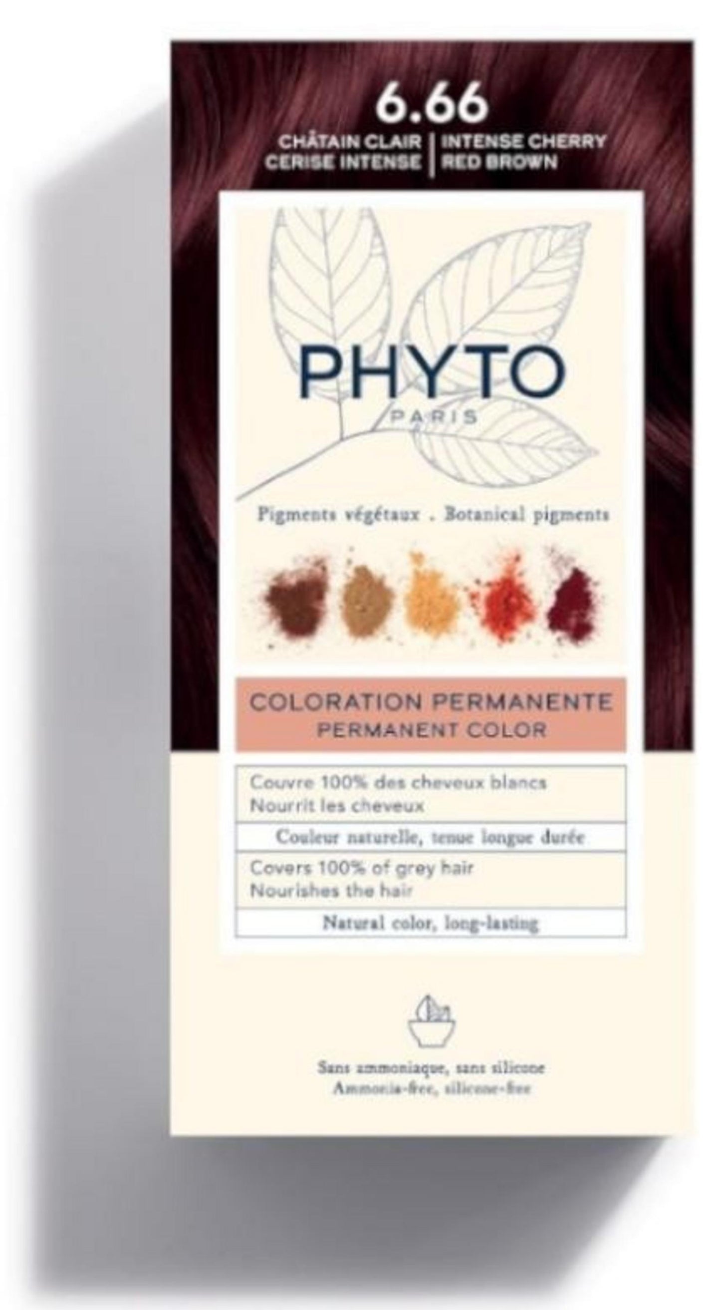 Phyto, Color, Permanente Haarfarbe, 6.66 Intense Cherry Red Brown, 50 ml