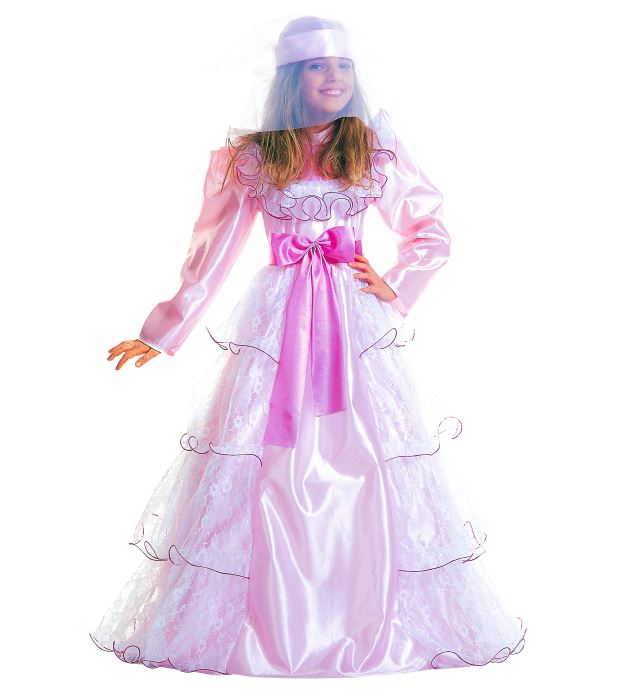 Elegantes Fasnacht Kostümkleid mit Petticoat, Schleifengürtel und Kopfbedeckung mit Schleiern
