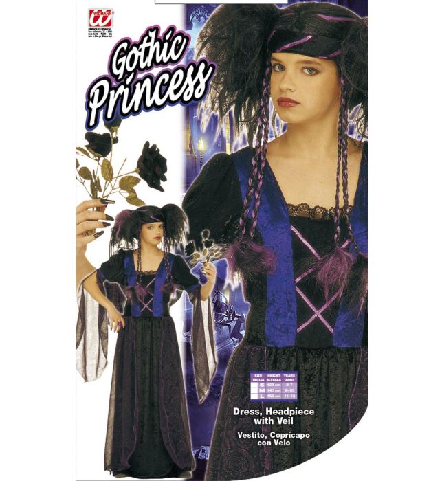 Gotisches Prinzessinnen-Kleid mit Kopfbedeckung und Schleier