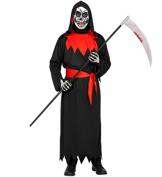 Evil Phantom Kostüm mit schwarzer Kapuzenrobe, Gürtel und Maske