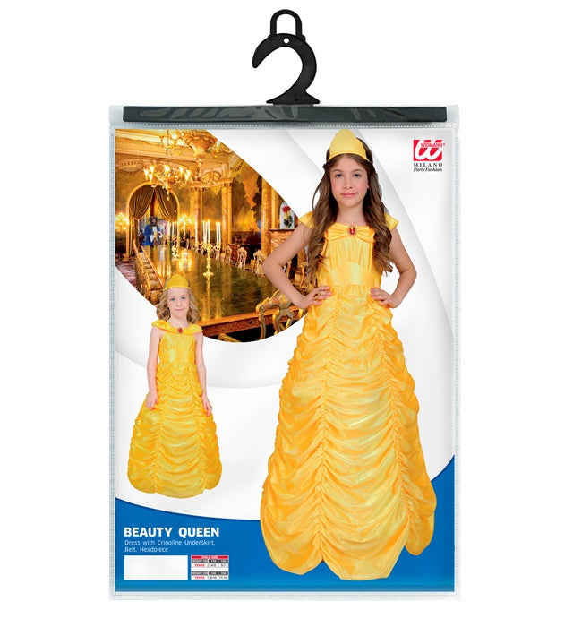 Beauty Queen Kostüm mit Petticoat, Gürtel und Kopfbedeckung in elegantem Design