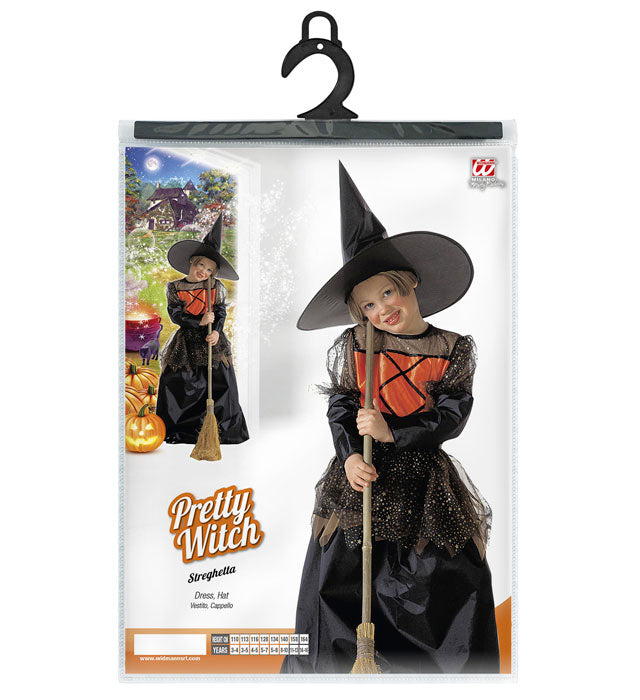 Hexe Kostüm Set mit schwarzem Kleid und spitzem Hut für Fasnacht