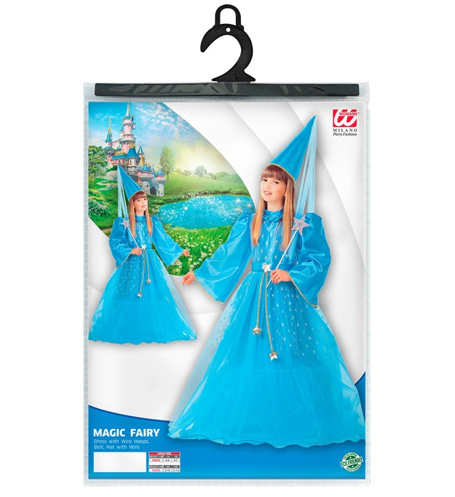 Zauberfee Kostüm mit Kleid, Petticoat, Gürtel und Hut mit Schleiern