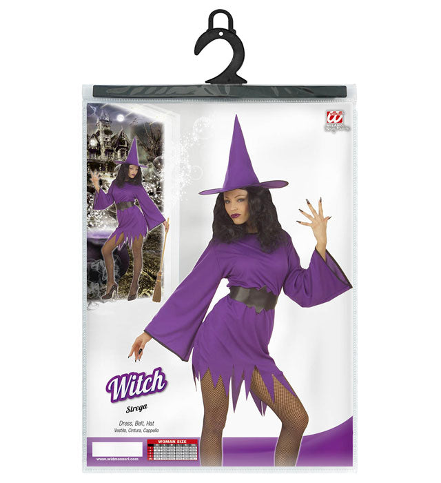 Hexen-Kostüm Set mit schwarzem Kleid, Gürtel und spitzem Hexenhut