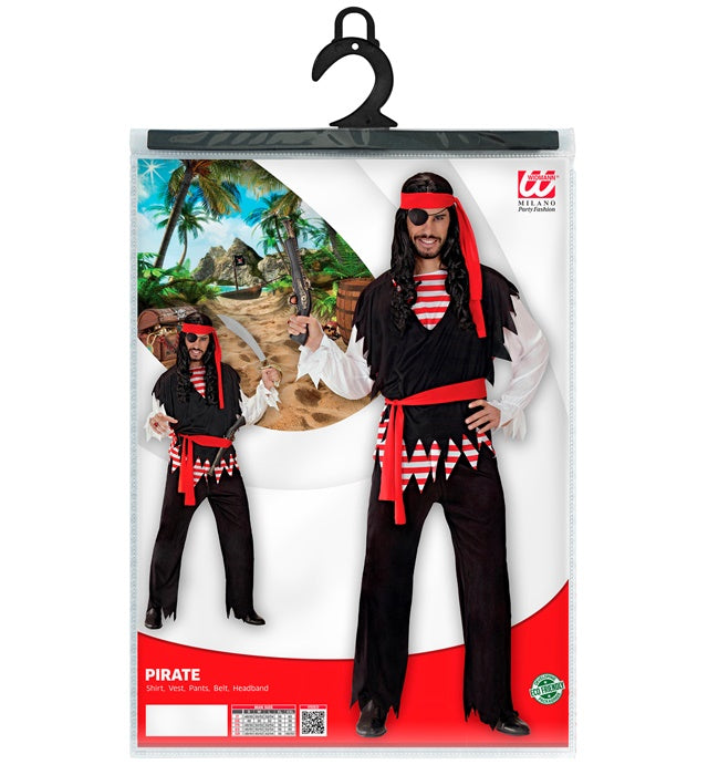 Piratenkostüm Komplettset mit Hemd, Weste, Hose, Gürtel und Kopftuch für Fasnacht