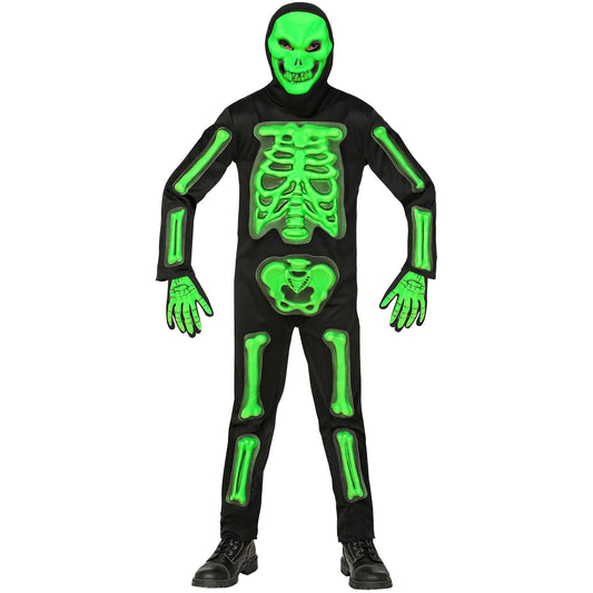 "3D SKELETT" (Overall, Maske mit Kapuze, Handschuhe) – Vorderansicht