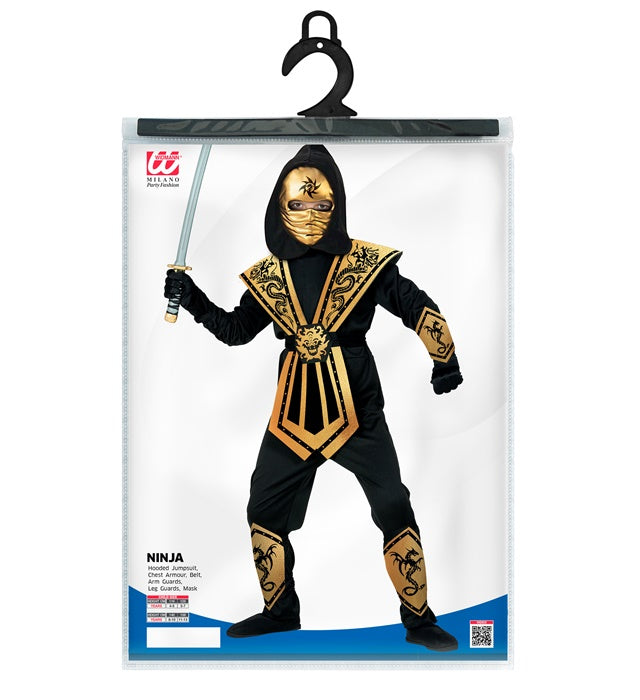 Goldener Kombat Ninja Kostüm mit Kapuze, Brustrüstung und Maske