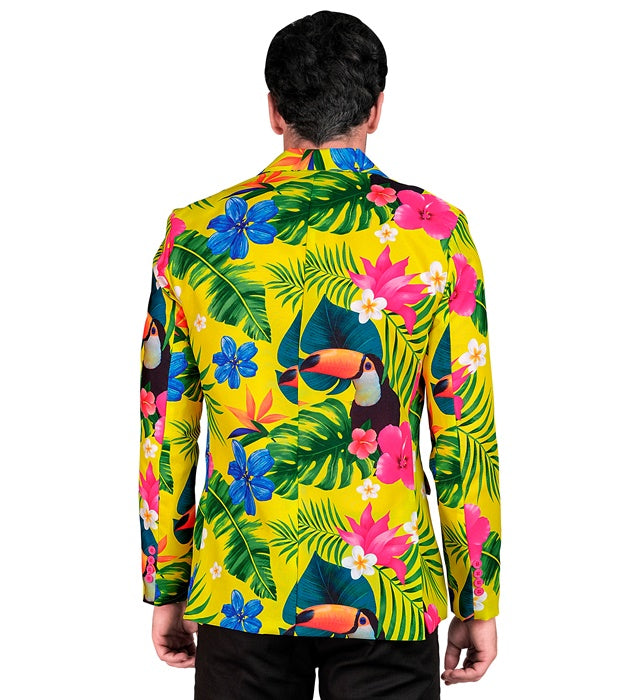 Neon Tropicana Party Jackett mit leuchtendem tropischem Muster für Fasnacht und Karneval