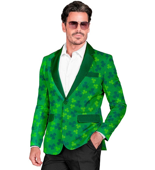 St. Patrick's Day Jackett in grün mit festlichem Design für Fasnacht und Mottopartys