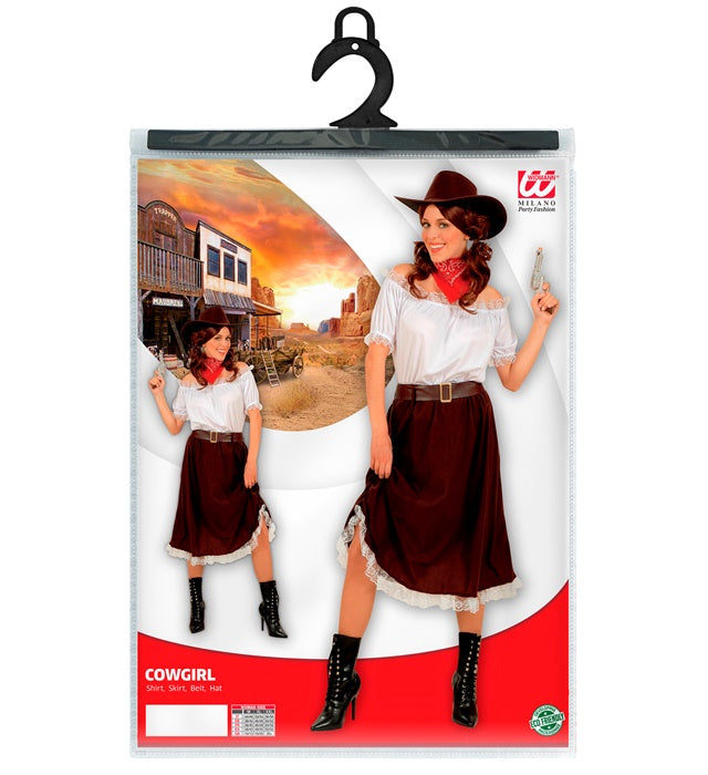 Cowgirl Kostüm Set mit Bluse, Rock, Gürtel und Hut für Fasnacht