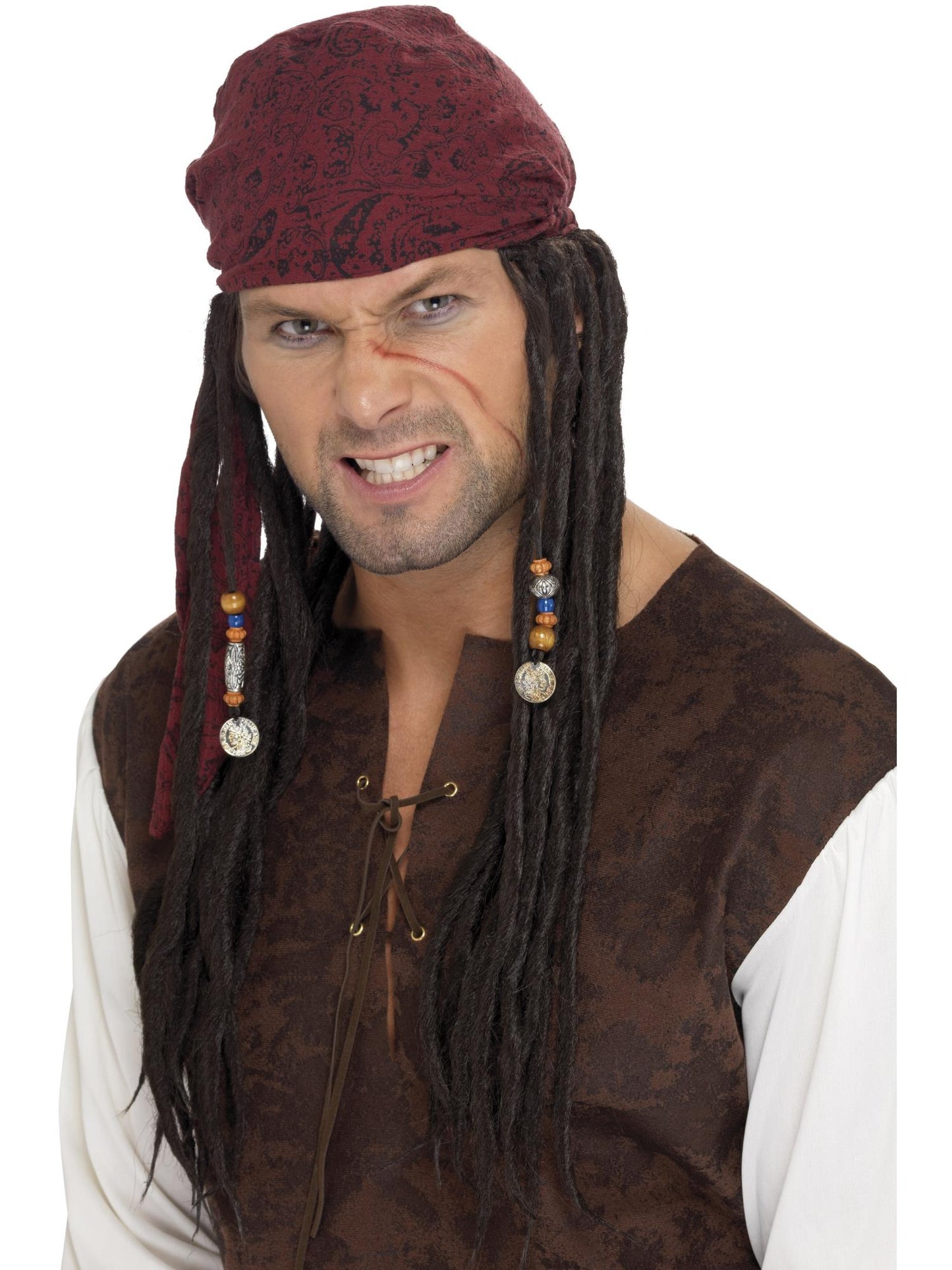 Smiffys Pirate Bandanna with Plaits, Brown für Herren