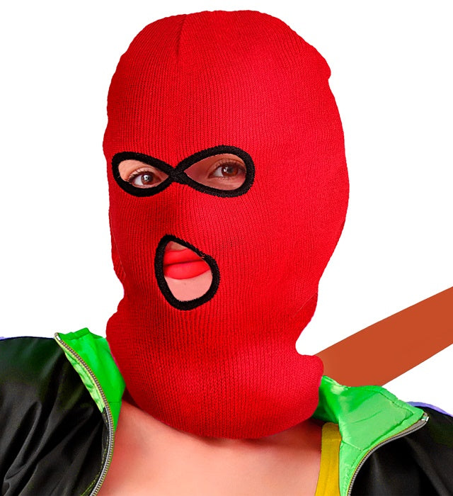 Rote Balaclava Maske als Kostümzubehör für Fasnacht und Halloween