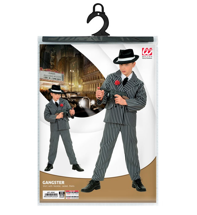 Gangster Kostüm Set mit Hemd, Krawatte, Jacke und Hose auf weißem Hintergrund