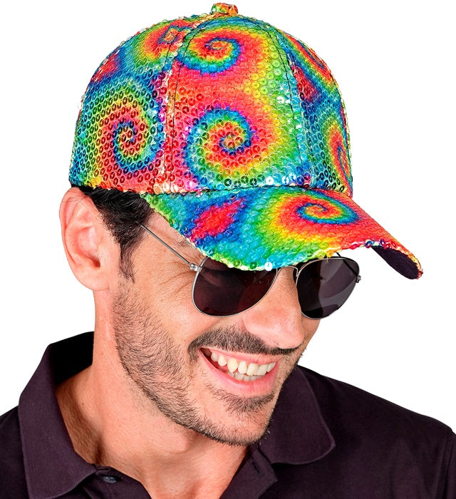 PAILLETTEN BASECAP IN TIE-DYE MUSTER Regenbogen