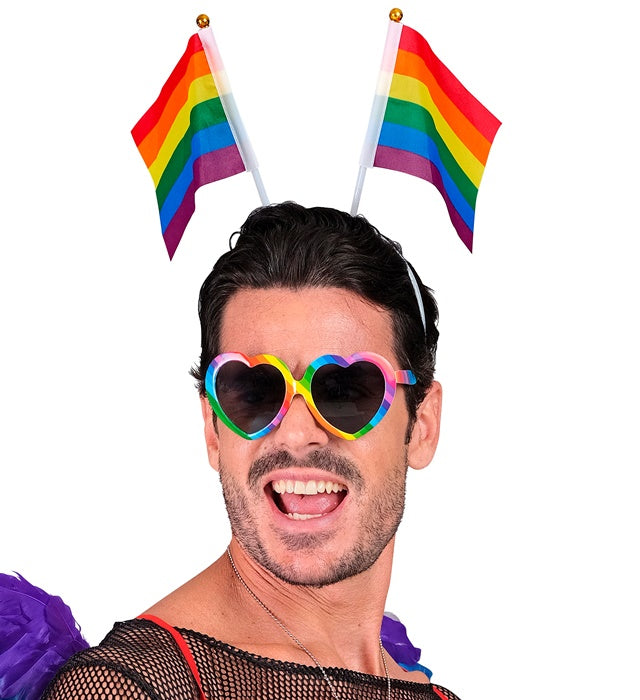 Kinder Haarreif mit bunten Regenbogen Fähnchen für Fasnacht und Karneval