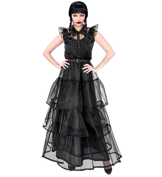 DARK GIRL schwarzes Kostümkleid mit Gürtel für Fasnacht und Mottoparty