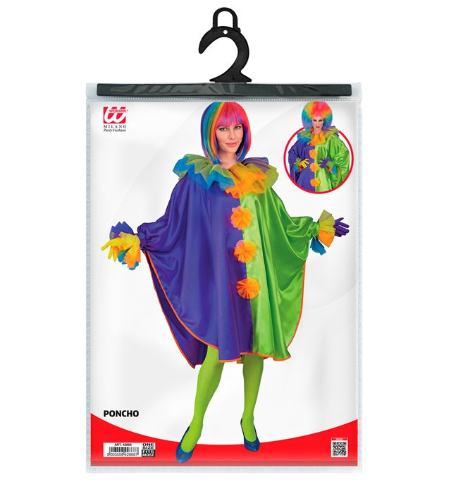 Bunter Clown Poncho mit fröhlichem Muster für Fasnacht und Karneval