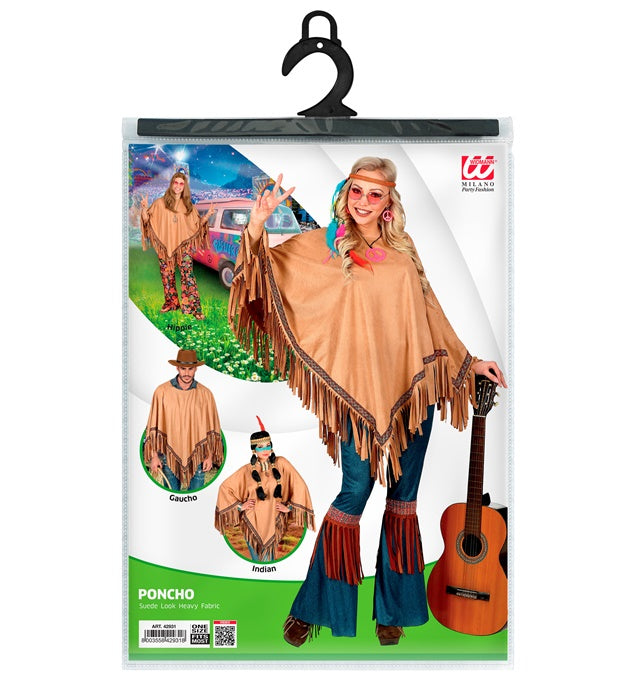 Brauner Poncho in Wildlederoptik, ideal für Fasnacht und Karneval
